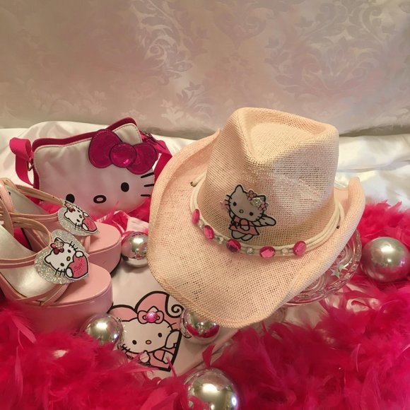 ADORABLE vintage cotton candy pink cowboy hat with hello kitty and crystals! - Picture 8 of 10